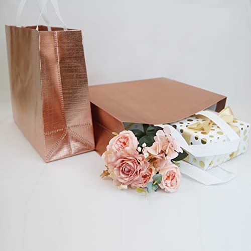 HUANN 6 Pcs Rose Gold Gift Bags Large Bachelorette Gift Bags Glossy Reusable Gift Bags Non-Woven Gift Bags for Bridesmaid Bachelorette Party Wedding Birthday Christmas 13 x 5 x 11 Inch