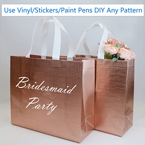 HUANN 6 Pcs Rose Gold Gift Bags Large Bachelorette Gift Bags Glossy Reusable Gift Bags Non-Woven Gift Bags for Bridesmaid Bachelorette Party Wedding Birthday Christmas 13 x 5 x 11 Inch