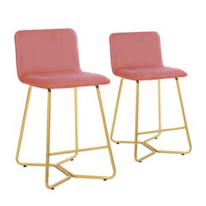 CangLong 25Inch Upholstered Polished Gold Metal Frame, Set of 2, Counter Stool Chair, Pink 3