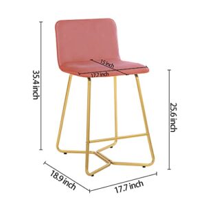 CangLong 25Inch Upholstered Polished Gold Metal Frame, Set of 2, Counter Stool Chair, Pink 3