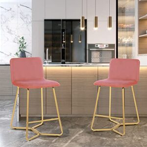 CangLong 25Inch Upholstered Polished Gold Metal Frame, Set of 2, Counter Stool Chair, Pink 3