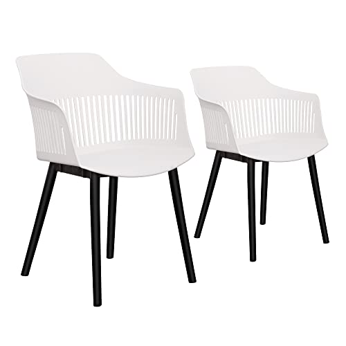 CangLong Set of 2, Modern, Hollow Back Plastic Arm Chair for Kitchen, Dining, Living Room, White 1