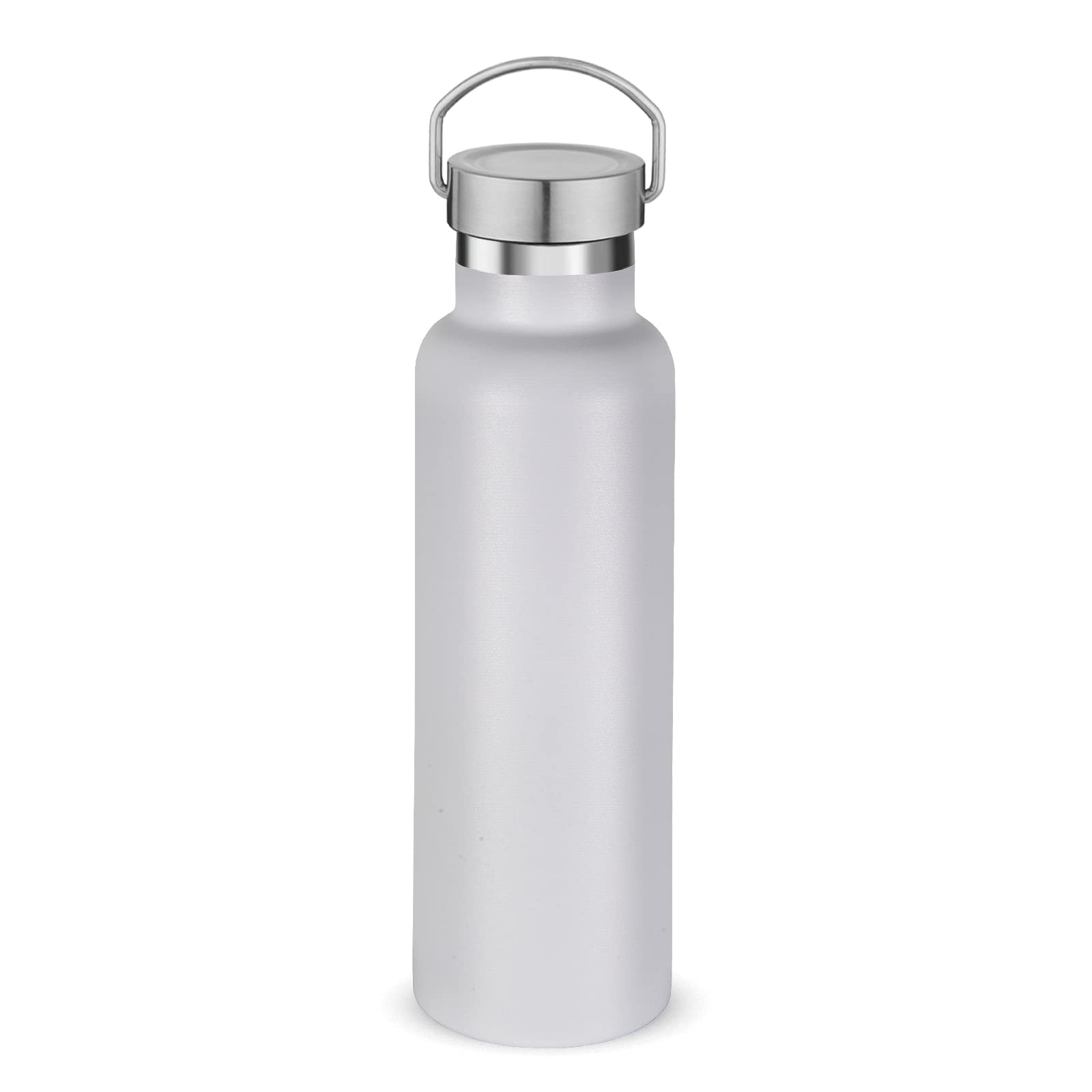 Neihepal White Stainless Steel Water Bottles,20 Ounce Vacuum Insulated Double Wall Travel Bottle with Leak Proof Lid of Handle,Metal Reusable Standard Mouth Flask Thermoses for School,Hikers,Gift