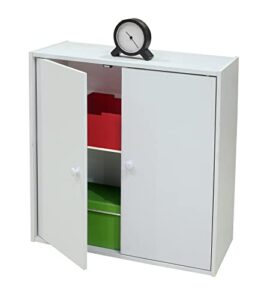 kb designs - 2 tier storage organizer bookcase cabinet with doors, white