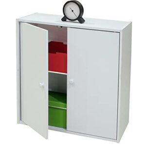 KB Designs - 2 Tier Storage Organizer Bookcase Cabinet with Doors, White