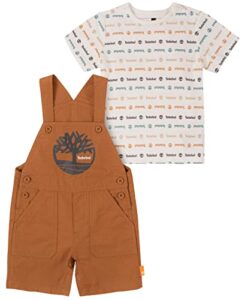timberland baby boys 2 pieces shortall and toddler layette set, brown sugar, 12m us
