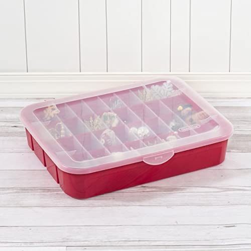 Sterilite Red Holiday Ornament Adjustable Storage Container Organizer Case- Holds 32 Ornaments