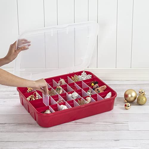 Sterilite Red Holiday Ornament Adjustable Storage Container Organizer Case- Holds 32 Ornaments