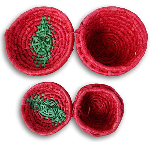 Strawberry Nesting Baskets - Red Soft Woven Berry Baskets with Lids - Set of 2, Red, Medium