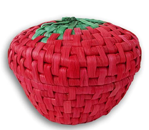 Strawberry Nesting Baskets - Red Soft Woven Berry Baskets with Lids - Set of 2, Red, Medium