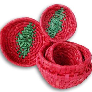 Strawberry Nesting Baskets - Red Soft Woven Berry Baskets with Lids - Set of 2, Red, Medium