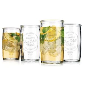 Glaver's Drinking Glasses Set of 4, Vintage Italian Style – Elegant 20 Oz Clear Tumbler Glassware Set– Genuine Artisan-Made for, Refreshing Drinks, Beverages, Cocktails. Dishwasher Safe