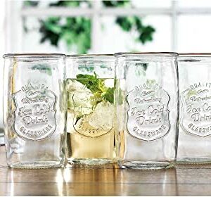 Glaver's Drinking Glasses Set of 4, Vintage Italian Style – Elegant 20 Oz Clear Tumbler Glassware Set– Genuine Artisan-Made for, Refreshing Drinks, Beverages, Cocktails. Dishwasher Safe