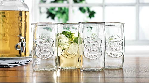 Glaver's Drinking Glasses Set of 4, Vintage Italian Style – Elegant 20 Oz Clear Tumbler Glassware Set– Genuine Artisan-Made for, Refreshing Drinks, Beverages, Cocktails. Dishwasher Safe