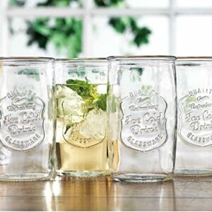 Glaver's Drinking Glasses Set of 4, Vintage Italian Style – Elegant 20 Oz Clear Tumbler Glassware Set– Genuine Artisan-Made for, Refreshing Drinks, Beverages, Cocktails. Dishwasher Safe