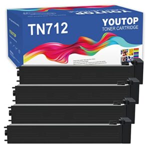 youtop 4pk tn712 tn-712 (a3vu030) black toner cartridge compatible for konica minolta bizhub 654/654e/754/754e
