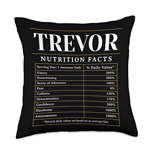 Customized Funny Boyfriend Name Pun Trevor Nutrition Facts Nickname Funny Personalized Name Throw Pillow, 18x18, Multicolor