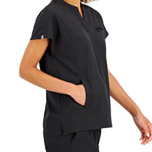 Hanes Women's ComfortFit Stretch Mandarin Collar Scrub Top Black, Medium