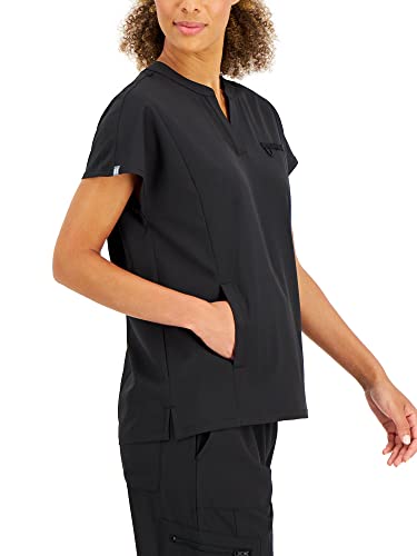 Hanes Women's ComfortFit Stretch Mandarin Collar Scrub Top Black, Medium