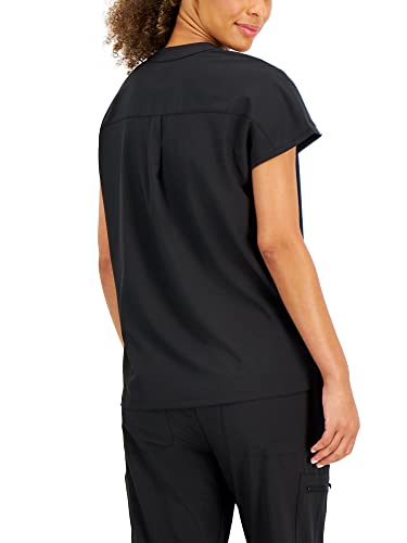 Hanes Women's ComfortFit Stretch Mandarin Collar Scrub Top Black, Medium