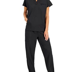 Hanes Women's ComfortFit Stretch Mandarin Collar Scrub Top Black, Medium