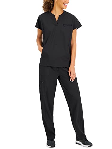 Hanes Women's ComfortFit Stretch Mandarin Collar Scrub Top Black, Medium