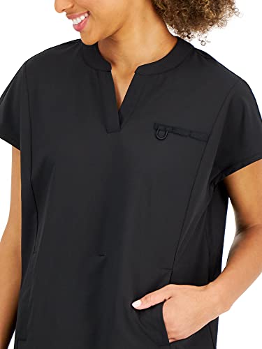 Hanes Women's ComfortFit Stretch Mandarin Collar Scrub Top Black, Medium