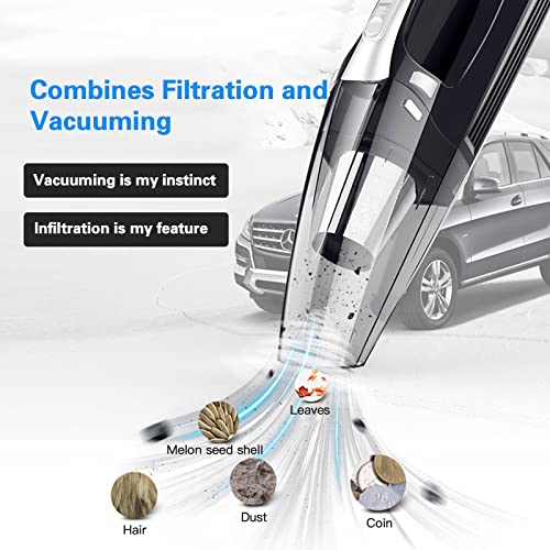 YSMJ Upgraded 12000pa Cordless Rechargeable 4-in-1 Car Vacuum Cleaner, Strong Suction Handheld Vacuum High Power Car Vacuum with LED Light, Rechargeable for Home, Pet Hair, Car Cleaning