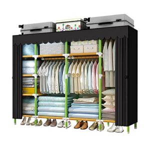 youud 79 inches portable closet storage organizer cloth closet colored rods and black cover portable wardrobe, quick and easy to assemble, extra sturdy, strong and durable