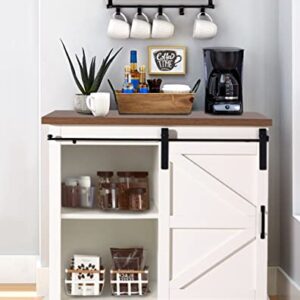 PHI VILLA Farmhouse Coffee Bar Cabinet - Sliding Barn Door Kitchen Sideboard Buffet Storage Cabinet