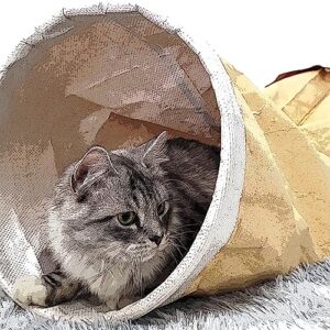 HeyKitten Tearproof Paper Cat Play Tunnel with Crinkle Sound, Durable Kraft Constructed, Collapsible Hideaway Pet Toy for Indoor Kittens, Puppies, Bunnies, Ferrets and Adult Pets, 10" Small