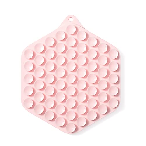 Caflower Lick Mat for Dogs,Cats Lick Mat with Strong Suction Cups,Food Grade Silicone Mat with Spatula，Dog Lick Mat Reduce Dog&Cats Anxiety and Boredom (Pink, Hexagonal)