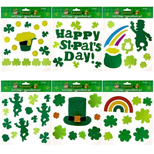 LRIGYEH 6 Pack St. Patrick's Day Gel Window Clings Decorations Includes Shamrocks, Beers, Hat and Happy St. Patrick's Day - Reusable and Easy to Remove (St. Patrick's Day)