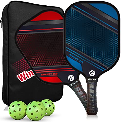 JP WinLook Premium Pickleball Paddles Set - Pickleball Set of 2 Graphite Rackets for Women & Men with 3 Pickleball Balls for Indoor or Outdoor Play. USAPA Approved - 2 Racquets, 3 Pickleballs & Bag