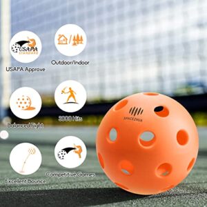 SPACEZHUA Indoor Pickleballs，XX-26holes Pickleball Balls，USA Pickleball(USAPA) Approved, TPE Material Pickle Balls high Elasticity Aging Resistance，Orange & Yellow，6，10 Packs.