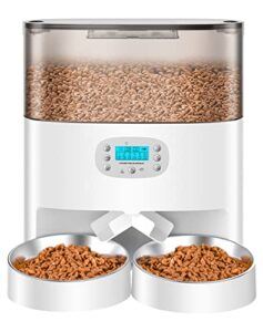 automatic cat feeder, honeyguaridan 6l pet feeder for 2 cats & dogs, auto cat dry food dispenser with desiccant bag, timer feeder portion control 1-6 meals per day, dual power supply, voice recorder