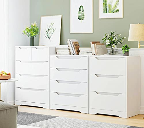 HOSTACK Modern 3 Drawer Dresser, Wood Chest of Drawers with Storage, Tall Nightstand with Cut-Out Handles, Side End Table, Accent Storage Cabinet for Living Room, Bedroom, White