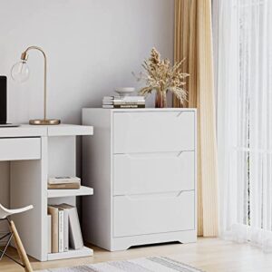 HOSTACK Modern 3 Drawer Dresser, Wood Chest of Drawers with Storage, Tall Nightstand with Cut-Out Handles, Side End Table, Accent Storage Cabinet for Living Room, Bedroom, White