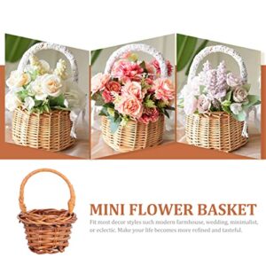 Happyyami 20 Pcs Small Flower Girl Woodchip Country Basket Tiny Wicker Basket With Handle Mini Woven Wooden Basket Desktop Miniature Wicker Basket (30PCS)
