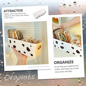 Yardwe Desktop Makeup Organizer Bin Cow Pattern Goodie Containers Phone Storage Case Box Items Bin Sundries Tray for Book Cosmetics Food Home Office