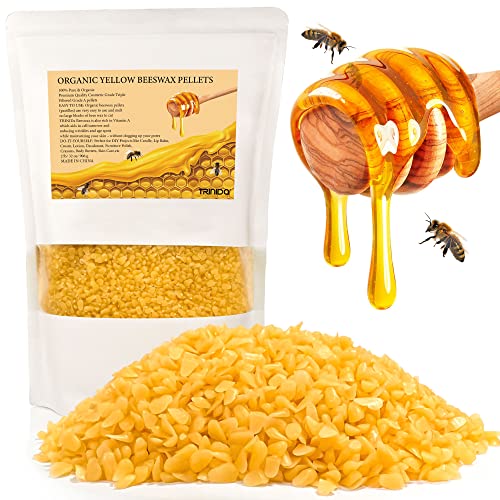 Beeswax Pellets 2LB(32 oz), TRINIDa 100% Organic Yellow Bees Wax for DIY Candles, Beeswax for Candle Making, Skin, Body, Face, and Hair Care, Lotions, DIY Creams, Lip Balm and Soap Making Supplies