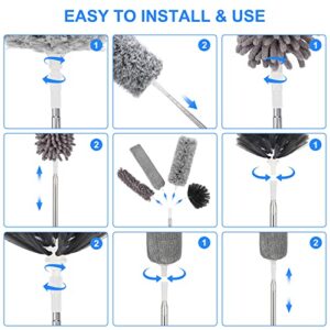 Duster with Extension Pole for Cleaning Ceiling Fans, High Ceilings, in Addition, Dusters for Cleaning Can Also Be Used for Low Places Cleaning, Such As Cabinets, Sofas, and Other Small Spaces. Gray