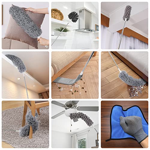 Duster with Extension Pole for Cleaning Ceiling Fans, High Ceilings, in Addition, Dusters for Cleaning Can Also Be Used for Low Places Cleaning, Such As Cabinets, Sofas, and Other Small Spaces. Gray