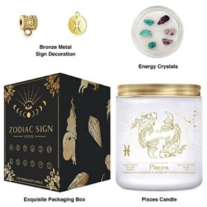 YTENTE Pisces Candles Gift, Zodiac Crystals Candles,Astrology Gift Scented Soy Candles Gifts for Women Mom Sister Girlfriend Birthday Gift