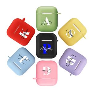 Personalized Custom Name Airpods 2 &1 Charging case Protective Cover Airpod Silicone Leather case Fully Protected, Durable, Anti-Drop Keychain, 9 Colors to Choose (Color Opaque)