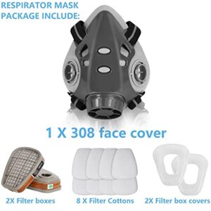 STSVM Respirator Mask, Reusable Half Face Cover Gas Mask filters, Professional Breathing Protection Against Painting/Chemicals/Organic Vapors Perfect Painters, Construction, Sanding and Other Work