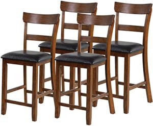 nafort counter height bar stools set of 4, farmhouse 25.5” solid wood high dining chairs with cushion, counter stools with back for kitchen restaurant bar, rubberwood legs & black pu leather cushion