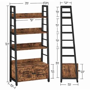 IRONCK Bookshelf with Louvered Doors, 3-Tier Ladder Shelf with Cabinet Industrial Accent Furniture for Bedroom Living Room Home Office, Rustic Brown