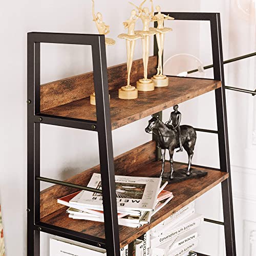 IRONCK Bookshelf with Louvered Doors, 3-Tier Ladder Shelf with Cabinet Industrial Accent Furniture for Bedroom Living Room Home Office, Rustic Brown