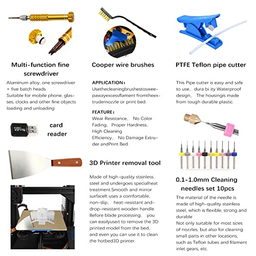 INF3DCOORD 55 Pcs 3D Print Tool Kit Box 2.0 with Cutting Tool, Cleaning Needles, Utility Knife,Screwdriver,Carving Knife,Tweezers,Flat File,Allen Wrench，Shovel,Metal Caliper, Model Tools